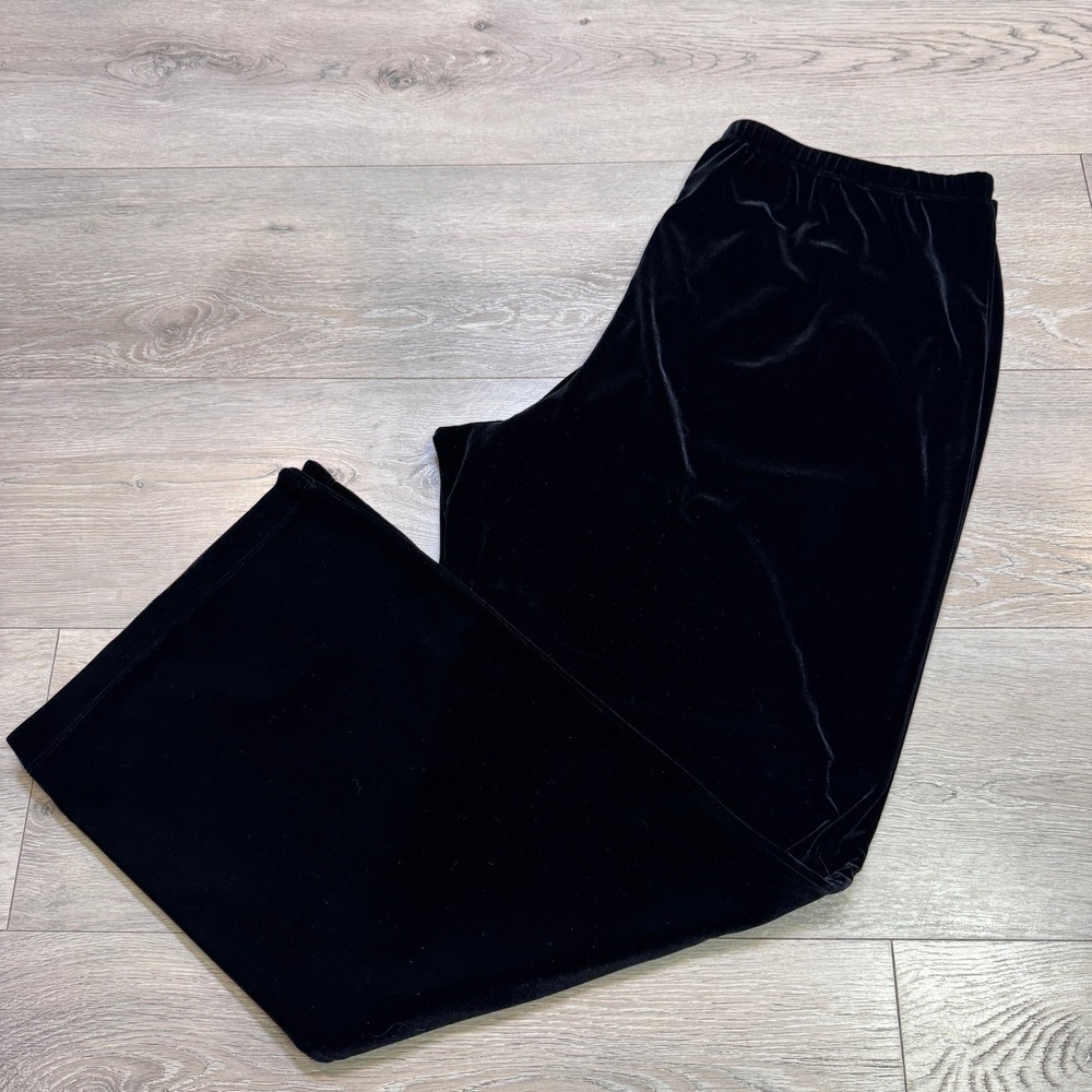 White Stag Black Velvet Wide Leg Pants Womens XL Stretch Elastic Waist Casual